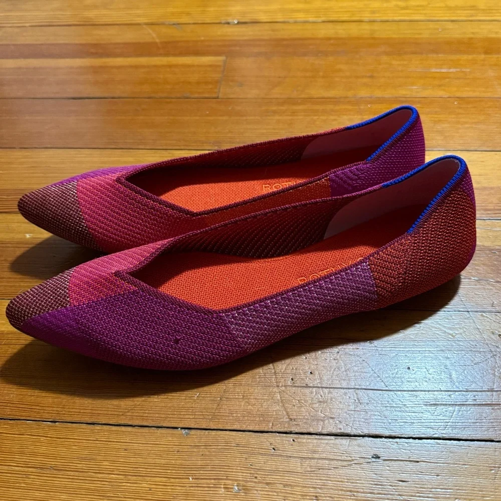 Rothy's The Point Retired Ballet Flats In Metallic Pomegranate Plaid Size 11
